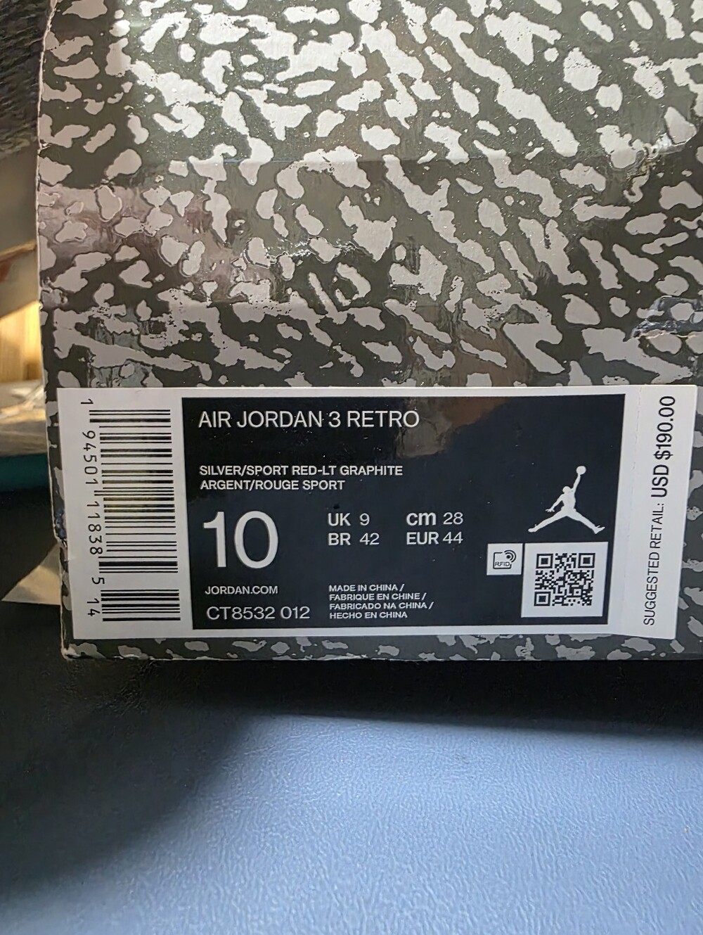 Air Jordan 3 "Cool Grey", Size 10m Suede Sneakers with Red Jumpman - Picture 7 of 7